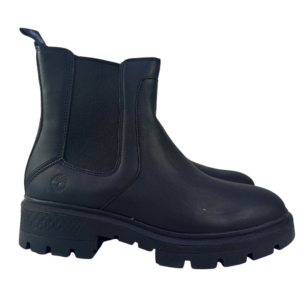 Timberland Cortina Valley Chelsea Boots Womens 9 Black Leather Lug Sole Pull On‎